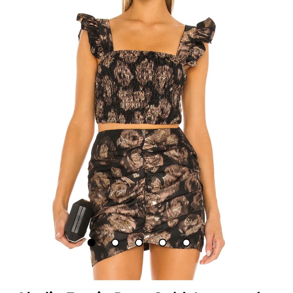 Misa Abelia top and Anetta rose gold jacquard skirt set